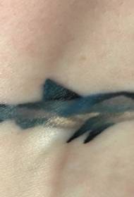 Dibujo de acuarela pintado de brazo de acuarela creativa divertida tatuaxe de tiburón