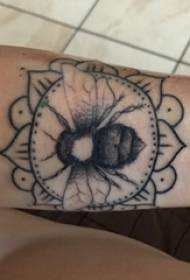 Schoolboy Arms on Black Dots Geometric Simple Lines Flowers and Bee Tattoo Picture