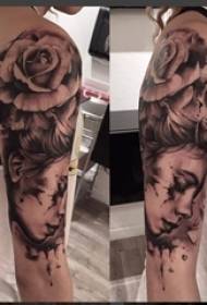 Девојка рака на црна сива скица точка трн вештина креативна убава цвет девојка портрет слика на тетоважа