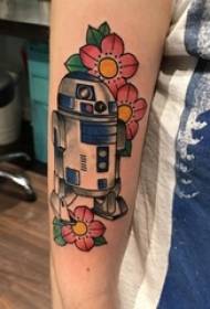 Robot tatuazhe të armëve djalë mbi lule dhe foto tatuazhesh robot