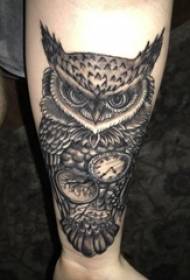 Tattoo sova muški student ruku na crno sivoj tetovaži sova slika