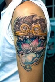 Arms with a curse and lotus painted tattoo pattern
