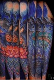 Esquema de acuarela pintado de varios brazos creativo patrón clásico de tatuaxe literaria