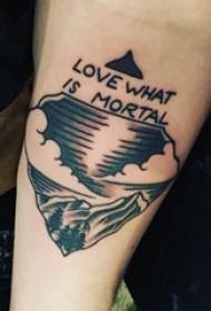 Fiú karja a fekete szürke vázlatpont tüske készség kreatív gyönyörű táj tetoválás kép