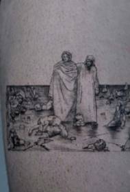 Pojat käsivarret mustalla harmaalla luonnospistevinkillä Luova, uskonnollinen tatuointikuva