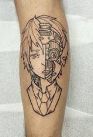 Mergaitės rankos ant juodos paprastos linijos rašykite anime kūrybinio portreto tatuiruotės paveikslėlį
