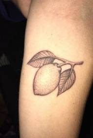 Boy's arm on black gray point thorn simple line plant lemon tattoo picture