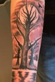 Școala brațelor pe puncte negre Liniile abstracte geometrice Luna și planta Poza tatuaj copac