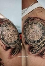 European and American pocket watch tattoo male student arm on Europe and America pocket watch tattoo black picture