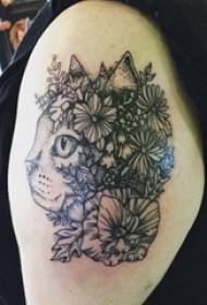 Chlapci paže na černé vztyčené jednoduché linie rostlin květiny a obrázky tetování kočky