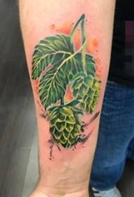 Fiúk karjai festett zöld levelekkel és szőlő tetoválás képekkel