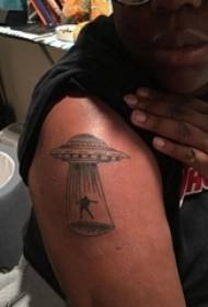 Seneng Sakola di Carita Hideung Dots Geometric karakter Galur Basajan sareng UFO Tattoo Gambar