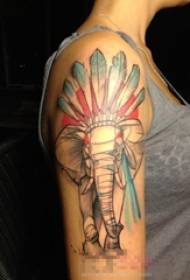 Schoolgirl arm painted watercolor indian element elephant tattoo picture