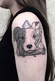 Djevojčica na crno sivoj skici kreativne slike tetovaža glave psa