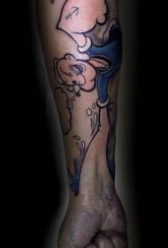 ຮູບແບບ tattoo ກາຕູນເຕັມຮູບແບບຂອງນັກທ່ອງທ່ຽວດ້ວຍແຂນ