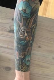 Момчета ръка рисувани акварелна скица сладък заек цвете ръка татуировка снимка