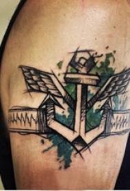 Boys Arms on Black Line Sketch Domineer Anchor Classic Tattoo Picture