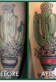 Lengan anak laki-laki dicat cat air gambar sketsa tato tato kaktus