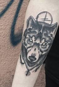 Schoolboy Arms on Black Dots Geometric Abstract Lines Small Animal Wolf Tattoo Picture