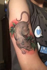 Schoolgirl arm painted on gradient simple lines plant leaves and mouse tattoo pictures