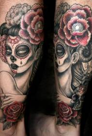 Jambe de fleur de couleur traditionnelle mexicaine avec motif de tatouage femme