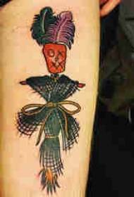 Immagine del tatuaggio dello spaventapasseri colorato con gambo maschio del tatuaggio del polpaccio europeo