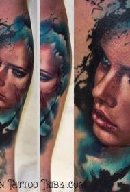 Láb új iskola stílusú színes nő portré tetoválás