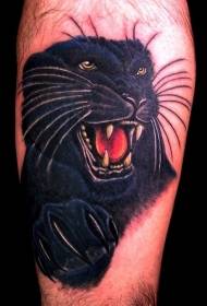 Modello di tatuaggio ritratto di pantera color gamba