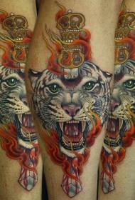 Modello di tatuaggio tigre bianca colorata stile gamba nuova scuola