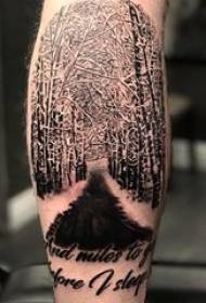 Vitelli di ragazzi del paesaggio del tatuaggio sulle immagini del tatuaggio del paesaggio grigio nero