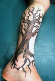 남성 다리 색 큰 나무 문신 패턴
