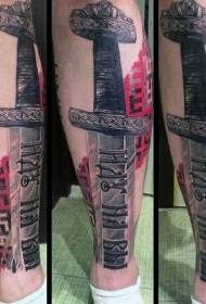Tatuatge d’espasa antiga colorit a l’estil del realisme de les cames