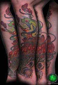 kojos varlė ir neįprastas augalų tatuiruotės modelis