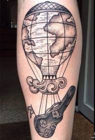 becerro de globo de guitarra de cor quente gris negro patrón de tatuaxe