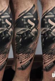 Zezë tatuazh gramofon i zi real në stilin e këmbëve