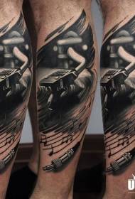 Tattoo ea 'nete ea gramophone e ntšo ka setaele sa leoto