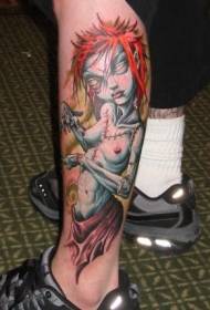 immagine del tatuaggio mostro ragazza spaventosa di colore delle gambe