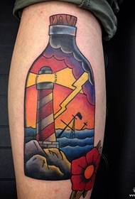 kalf vuurtoren fles school Europese en Amerikaanse tattoo patroon