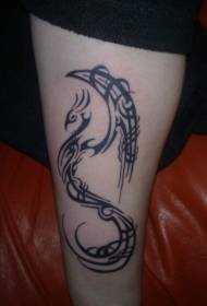 Leg black tribal phoenix tattoo pattern