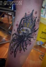 Πόδια σύγχρονο στυλ πολύχρωμο κρανίο με μοτίβο τατουάζ αράχνη
