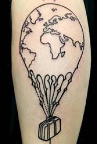 момиче теле на черно геометрична абстрактна линия горещ въздух балон татуировка снимка