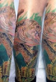 padrão de tatuagem realista peixe perna cor enorme
