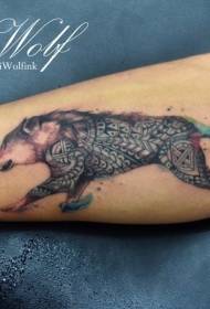 Benfarge ulv med polynesisk tatovering i dekorativ stil