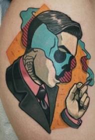 boys calves painted geometric lines skullAnd portraits stitching tattoo pictures