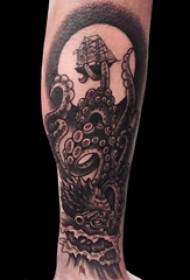 black octopus tattoo male student calf sketch tattoo black octopus tattoo picture