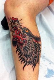 Leg âlde skoalle kleurde wolf tatoetôfbylding