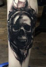 Tatuaggio con teschio umano gamba nera stile new school