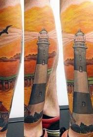 Modèle de tatouage de phare réaliste couleur de jambe