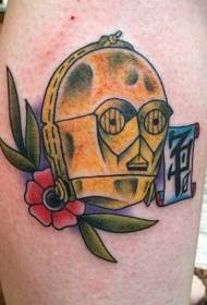 modello del tatuaggio della maschera del metallo del fiore di colore della vecchia scuola