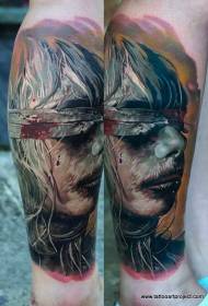 estilo de horror de color de pierna Patrón de tatuaje de mujer ciega